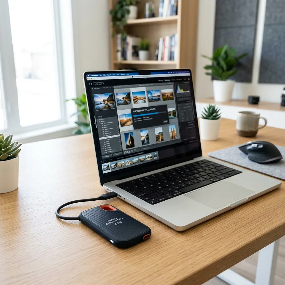 External SSD connected to a MacBook