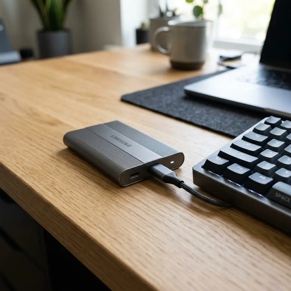 External SSD on a desk