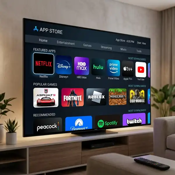 Interface de aplicativos de streaming em uma Smart TV da Samsung