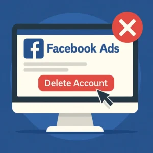 Etapas ilustradas para excluir conta de anúncios do Facebook