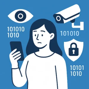 Mulher protegendo seus dados com ferramenta de privacidade