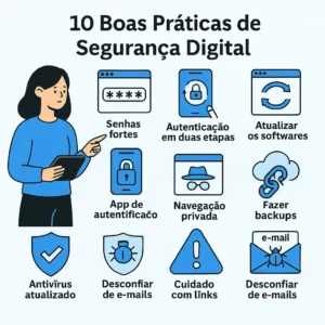 Infográfico com dicas práticas de segurança digital