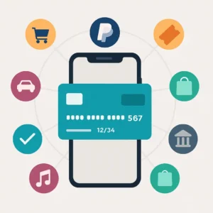 Ilustração de cartão de crédito virtual em smartphone