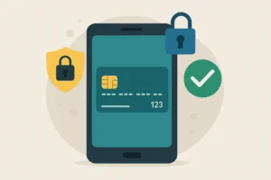 Ilustração de cartão de crédito virtual com cadeado de segurança