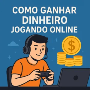 Gamer jogando online e ganhando dinheiro com moedas e computador