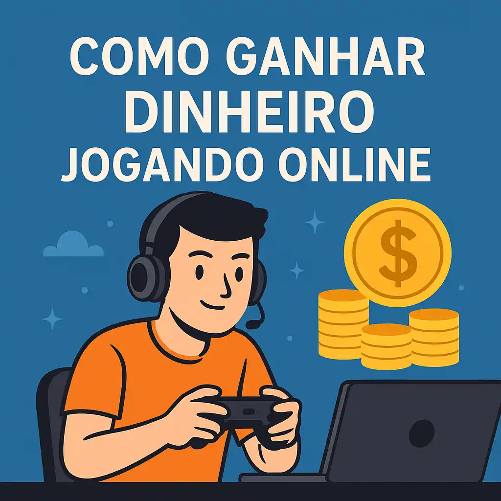 Gamer jogando online e ganhando dinheiro com moedas e computador