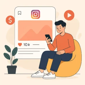 Jovem criando conteúdo para Instagram com notebook e celular
