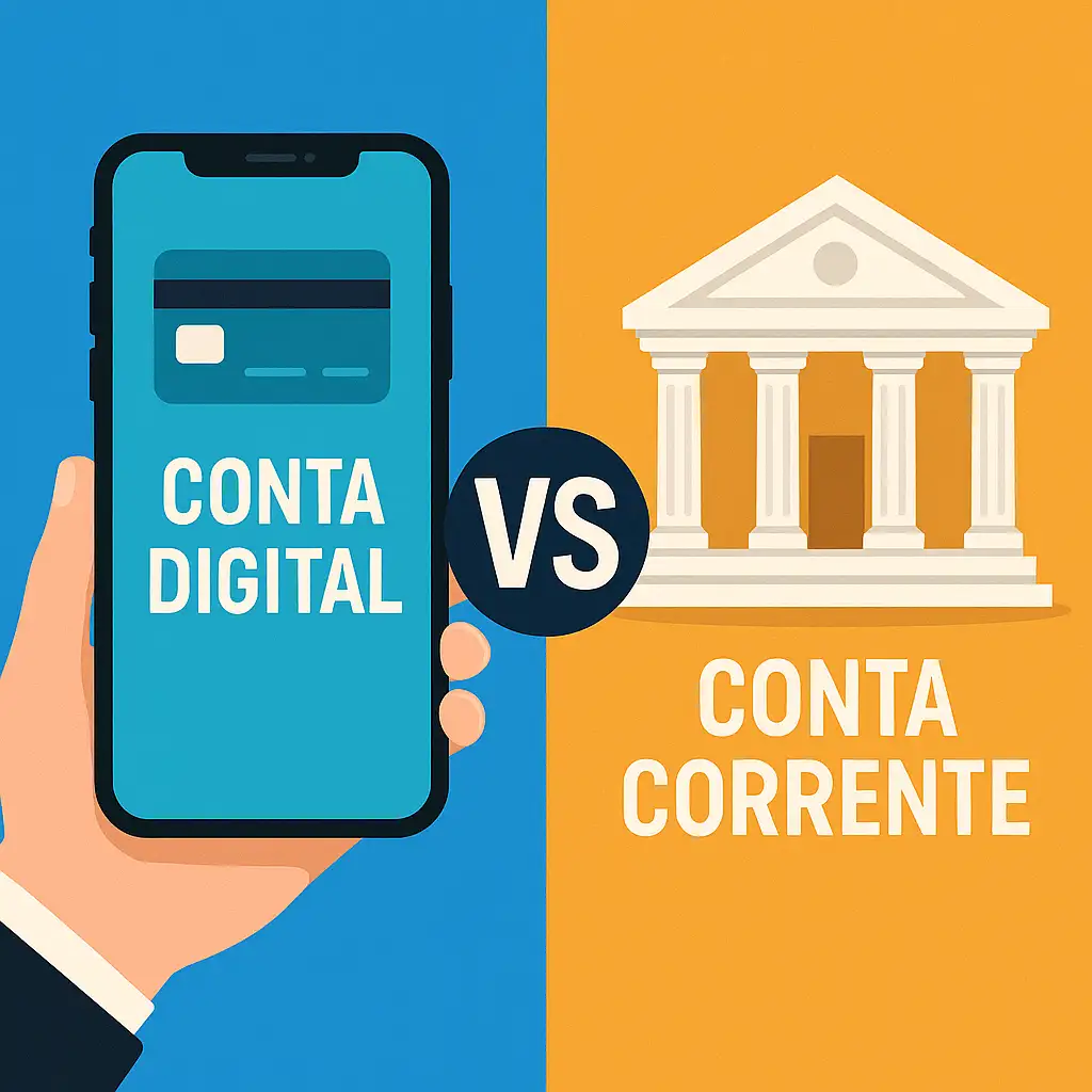 Comparação visual entre conta digital e conta corrente