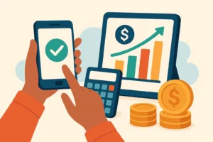 Tela de aplicativo de controle financeiro pessoal com gráficos de despesas mensais.