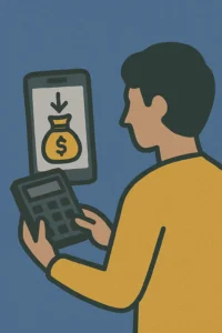 Smartphone e carteira de cartões para controle de despesas