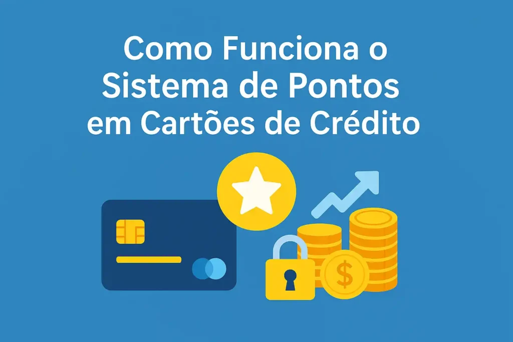 Cartão de crédito com sistema de pontos, moedas douradas e caixa de recompensa