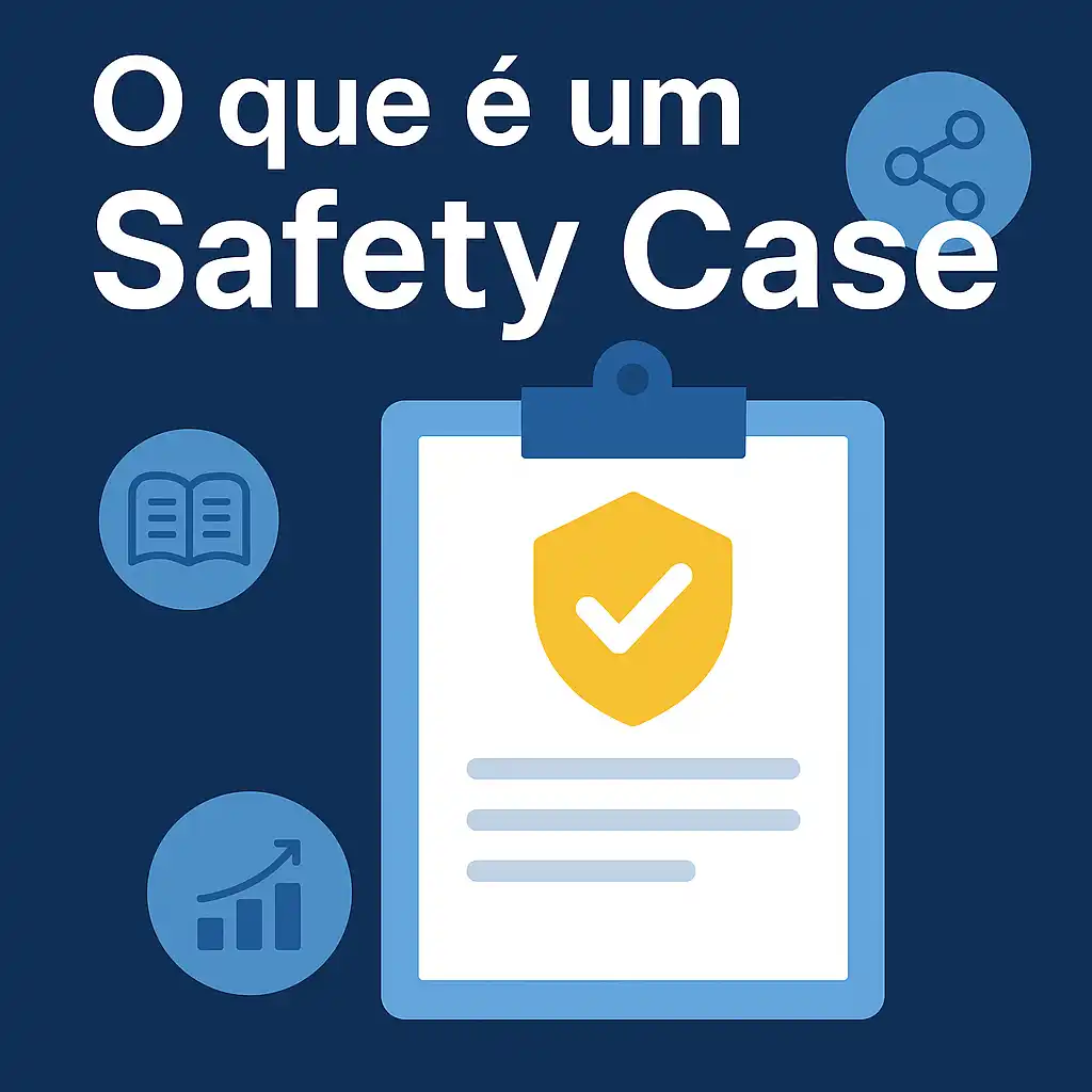 O que é um Safety Case – ilustração com prancheta e ícones de segurança