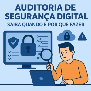 Profissional sorridente realizando auditoria digital no computador