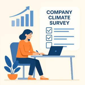 Diverse professionals reviewing survey insights on a digital dashboard