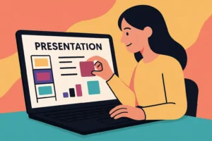 Como usar o Canva para criar apresentações com slides coloridos e gráficos personalizados no laptop