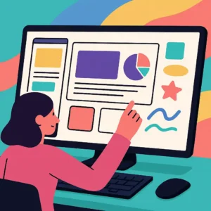 Como usar o Canva para criar apresentações com design visual vibrante e elementos gráficos no monitor