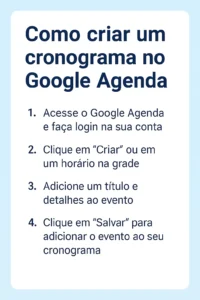 Passo a passo para criar um cronograma no Google Agenda