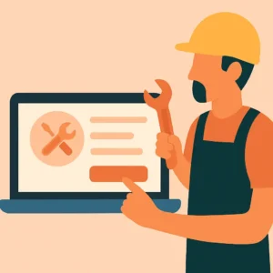 Ilustração de profissional contratando serviço de manutenção online