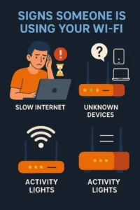 WiFi router with blinking red warning light on a desk